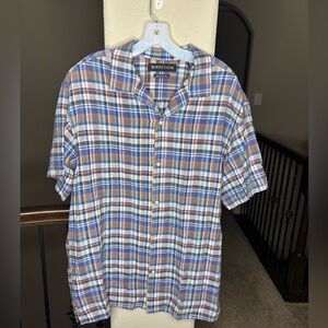 Direction Multicolor Plaid Cotton and Linen Blend Casual Men's Shirt Size L